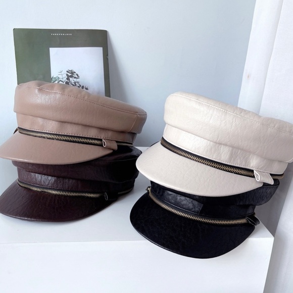 New Minimalist Vegan PU Leather Zipper detachable beret painters All season - Picture 14 of 16